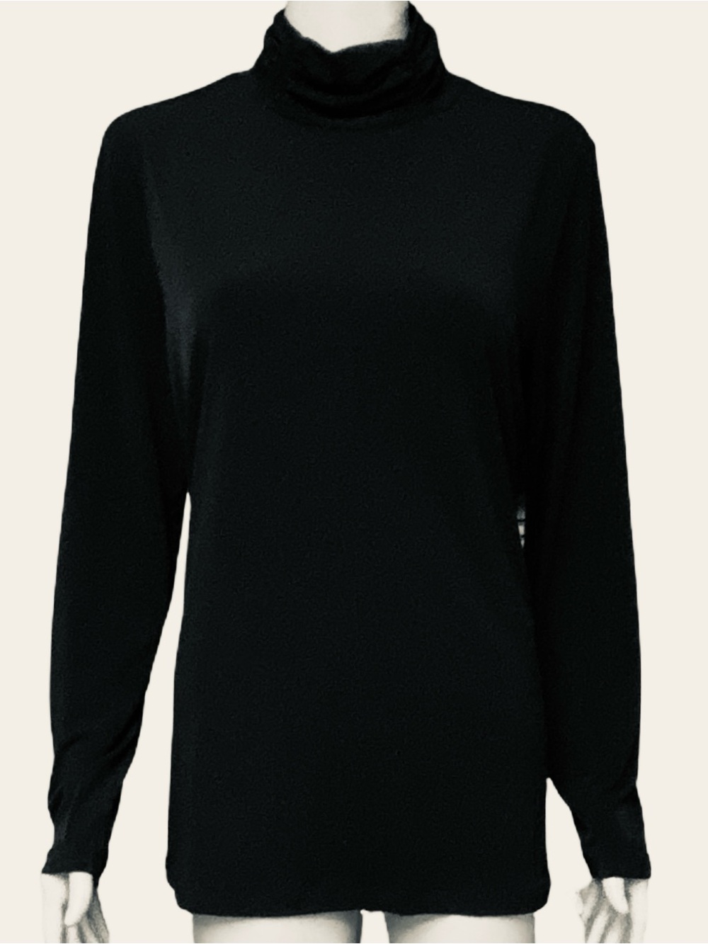 Susan Graver Black Rouched Turtleneck Long-Sleeve Top - Size M